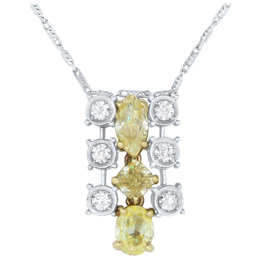 1.13 Carat Natural Fancy Yellow Diamond and 0.27 Carat White Diamond Pendant