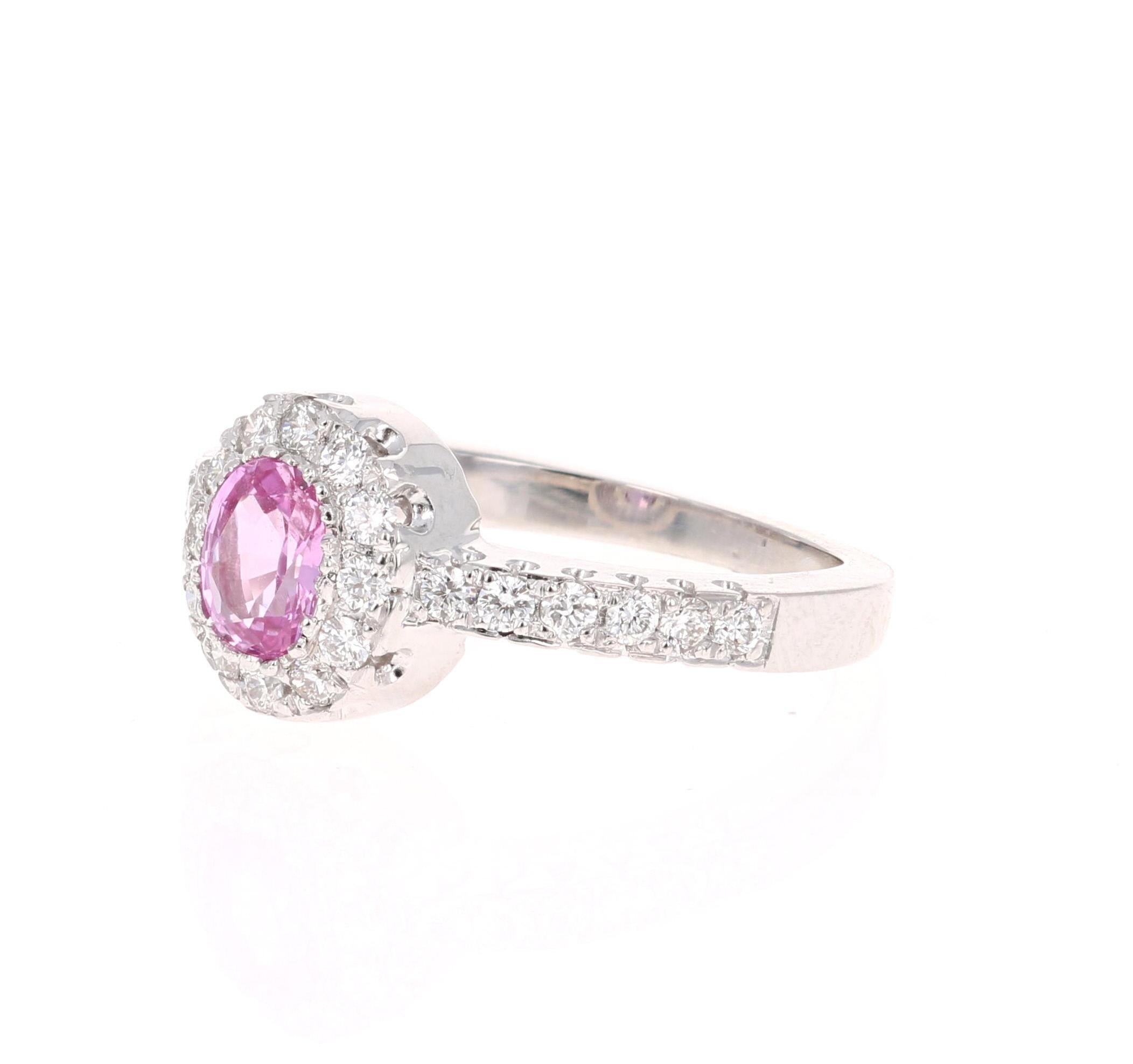 Anillo de oro blanco de 14 quilates con diamante zafiro rosa natural de 1,13 quilates Contemporáneo en venta
