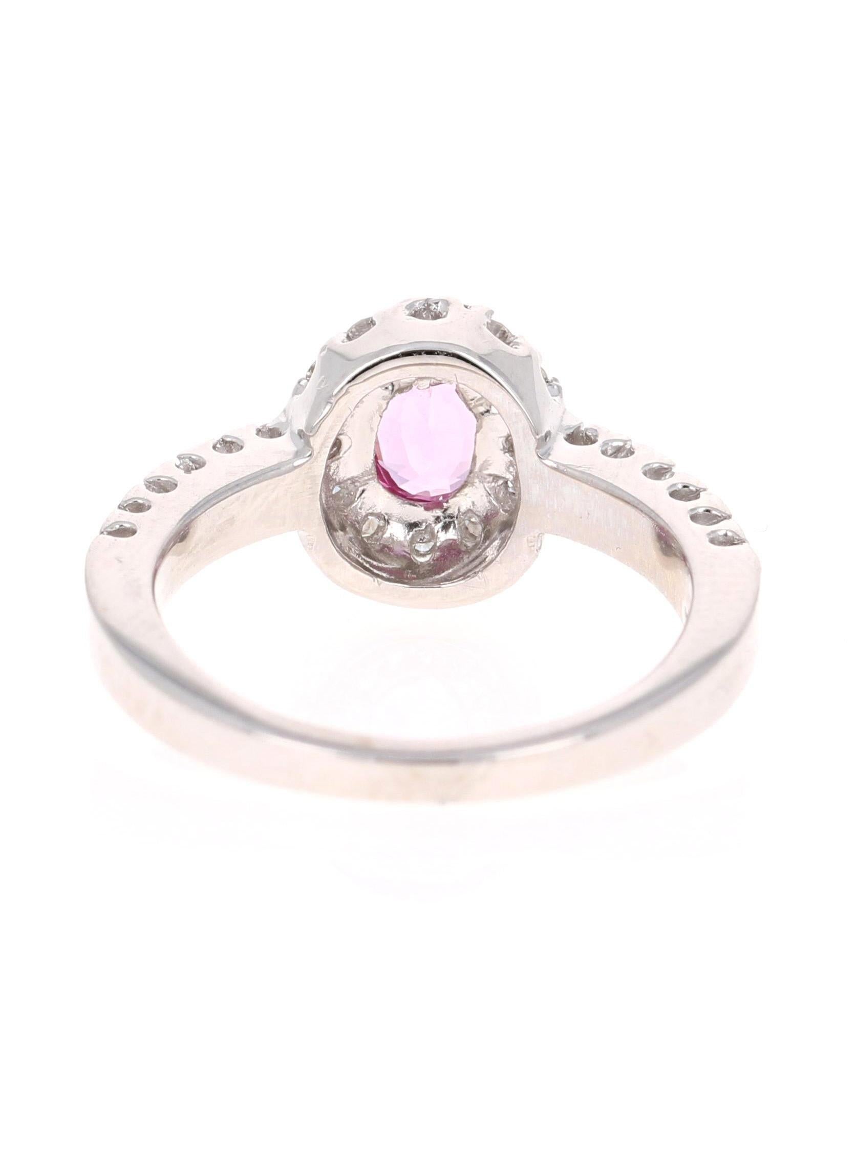 Anillo de oro blanco de 14 quilates con diamante zafiro rosa natural de 1,13 quilates Corte oval en venta