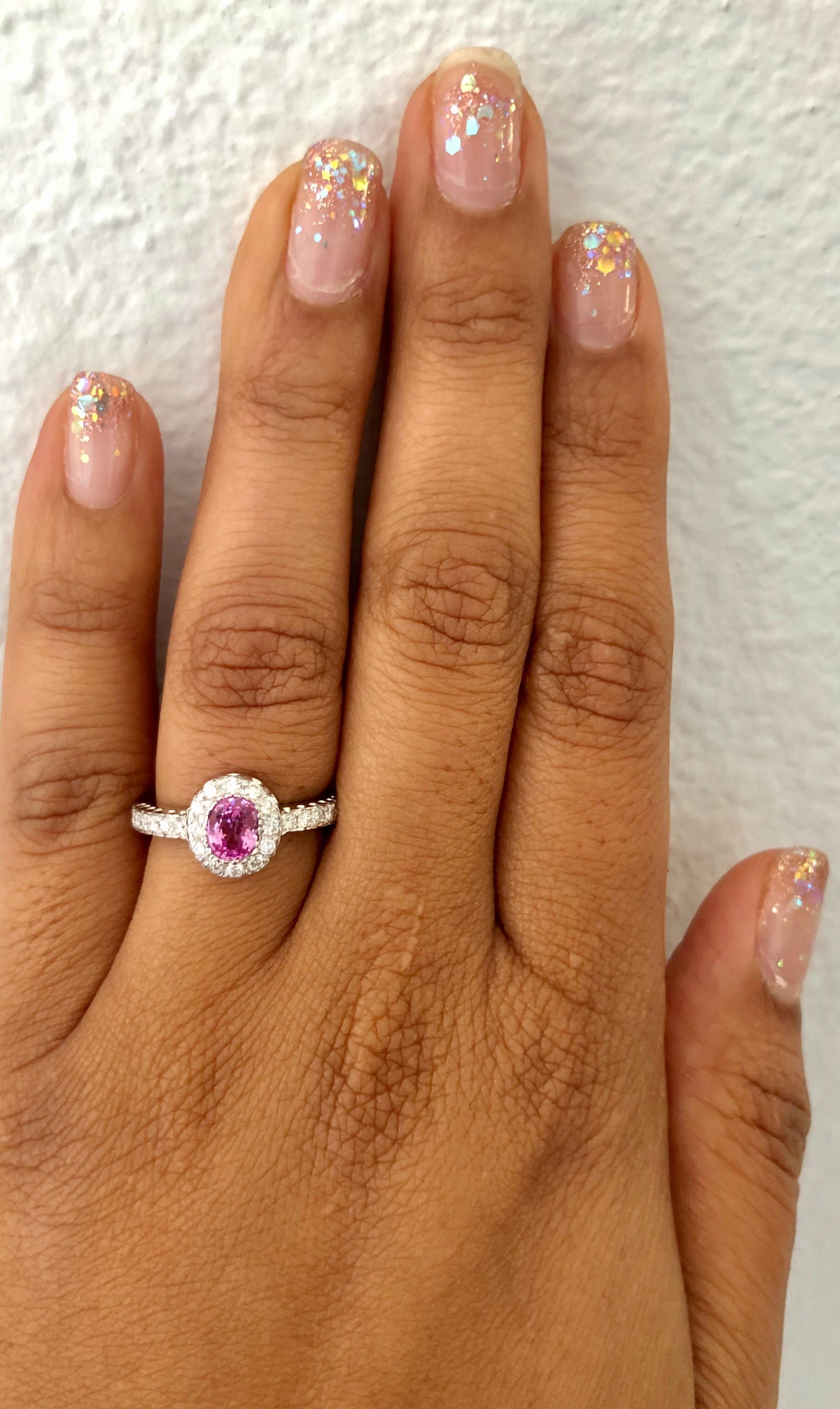 Anillo de oro blanco de 14 quilates con diamante zafiro rosa natural de 1,13 quilates en Nuevo estado para la venta en Los Angeles, CA