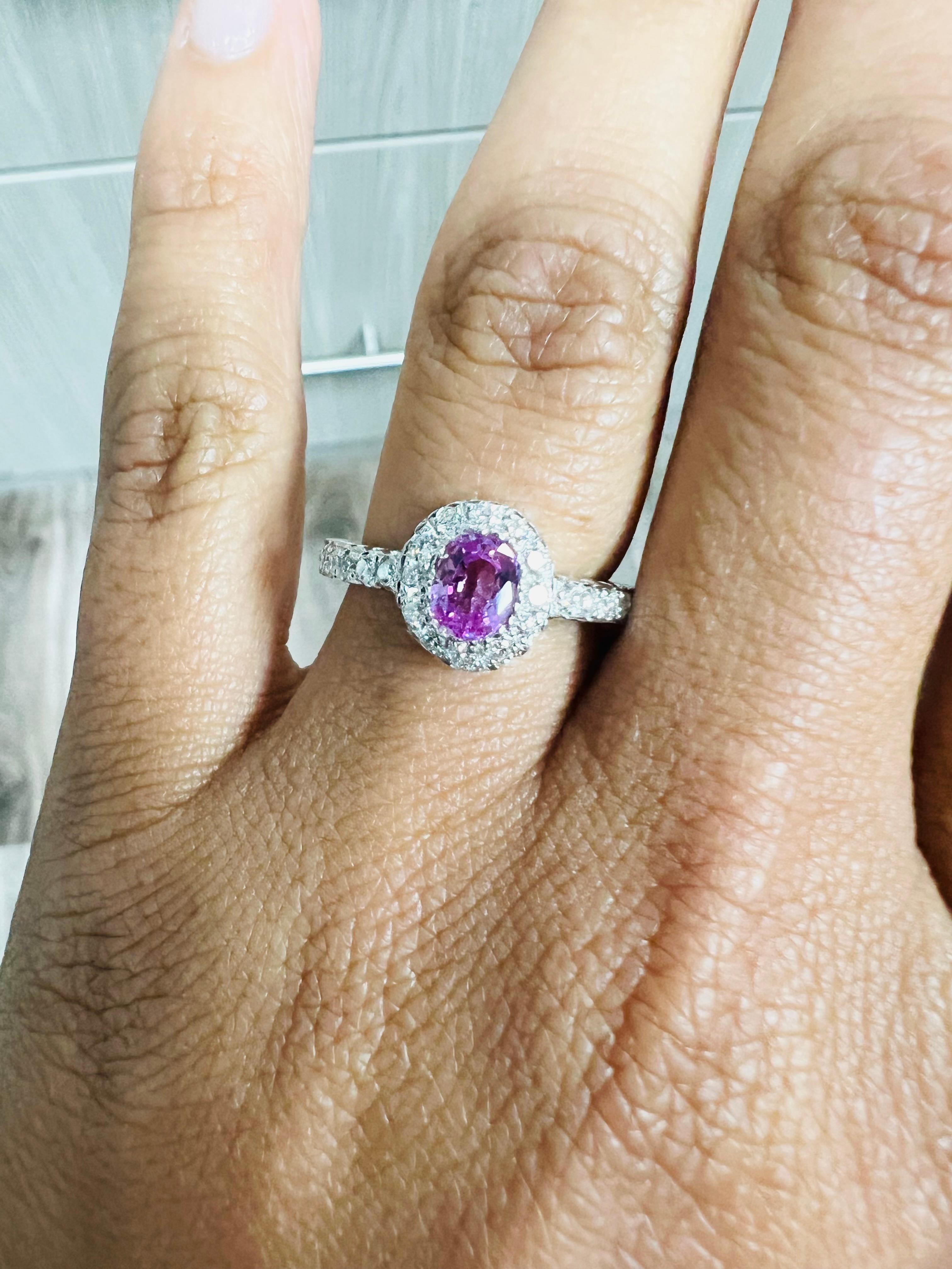 De las mujeres Anillo de oro blanco de 14 quilates con diamante zafiro rosa natural de 1,13 quilates en venta