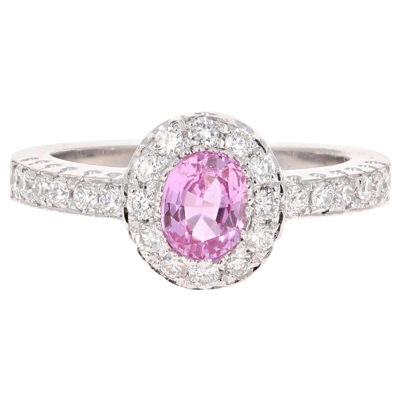 1.13 Carat Natural Pink Diamond Sapphire 14 Karat White Gold Ring (bague en or blanc 14 carats)