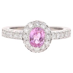 Anello con zaffiro rosa naturale da 1,13 carati e diamante in oro bianco 14 carati