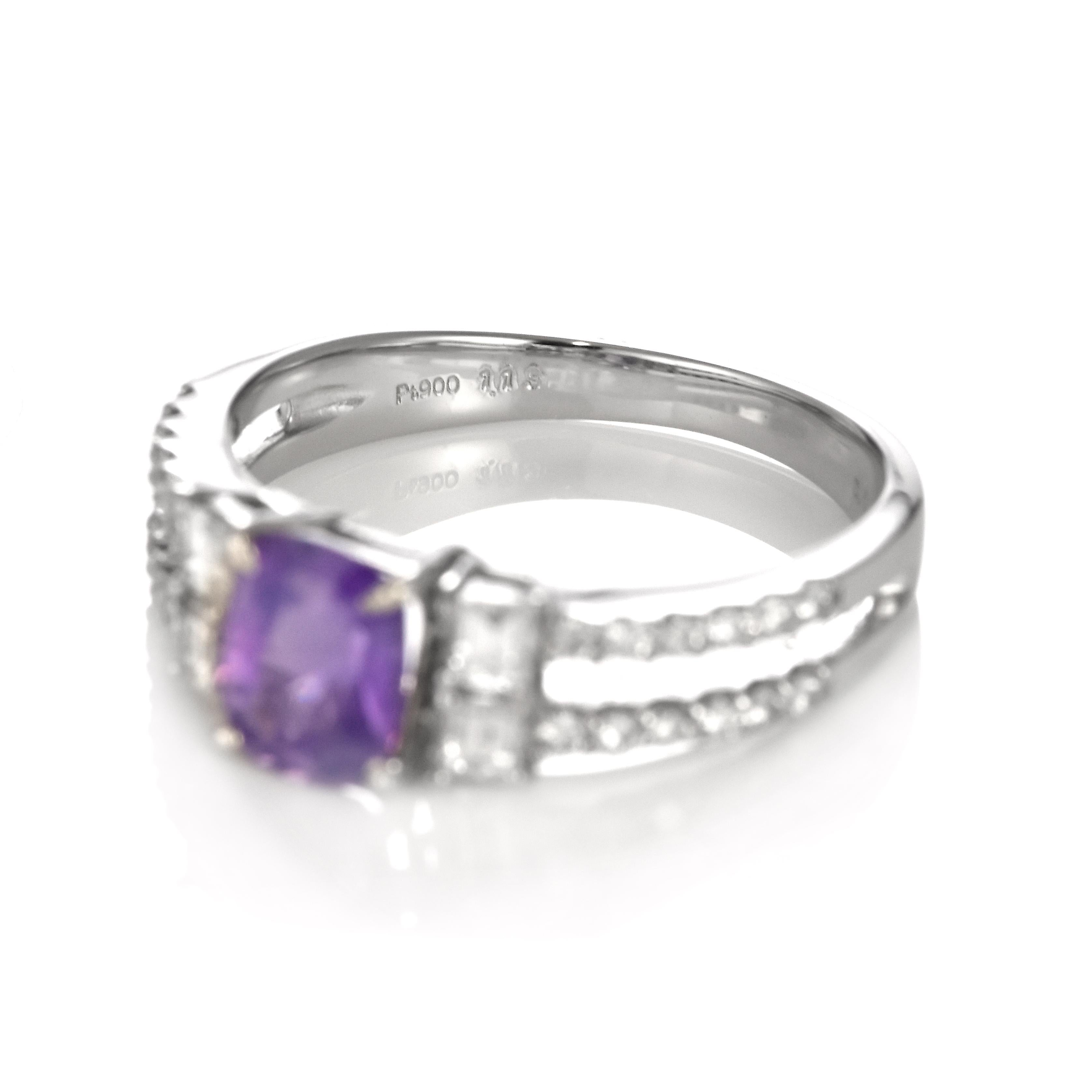Women's 1.13 Carat Natural Unheated Purple Sapphire and Diamond Ring Made in Platinum For Sale
