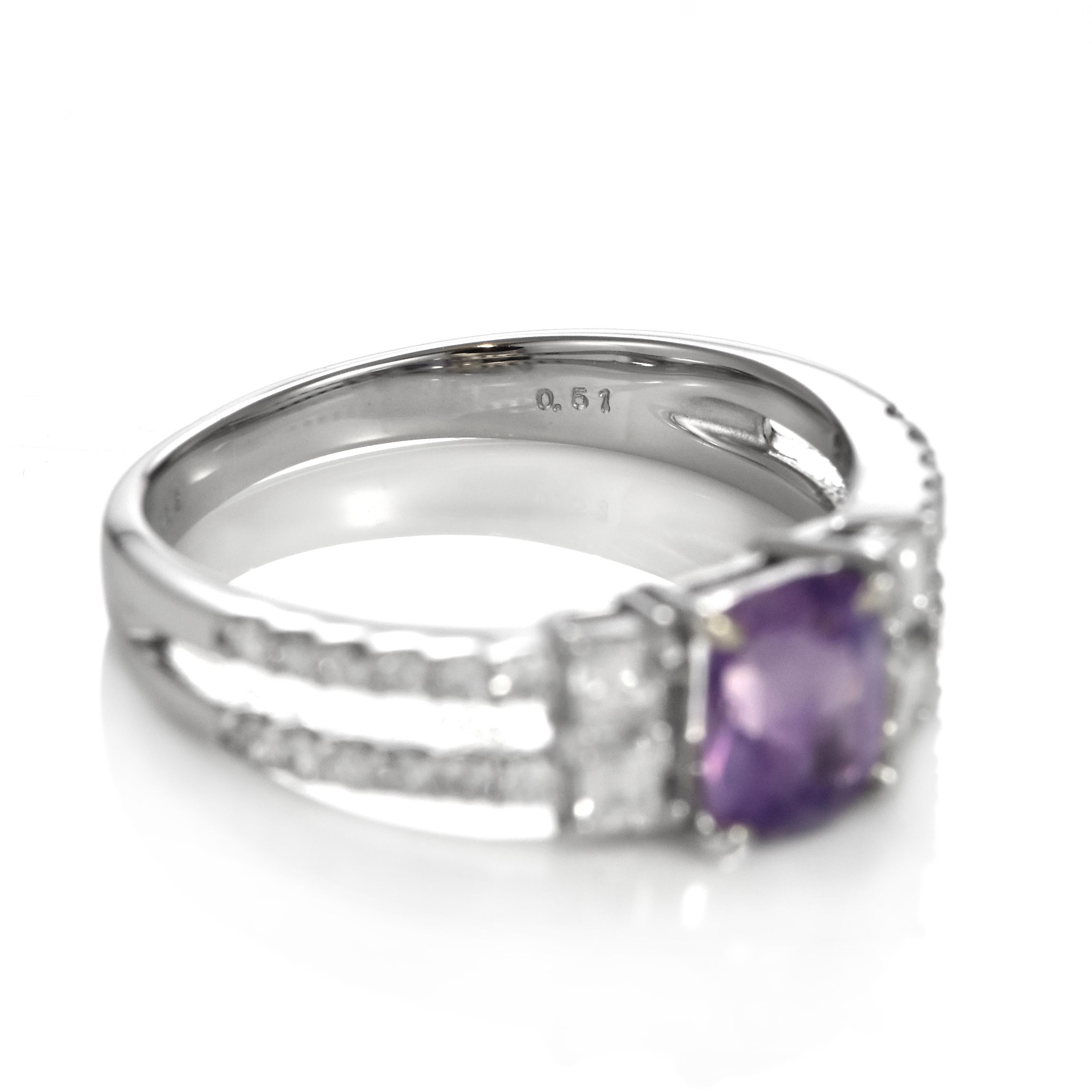 1.13 Carat Natural Unheated Purple Sapphire and Diamond Ring Made in Platinum For Sale 1