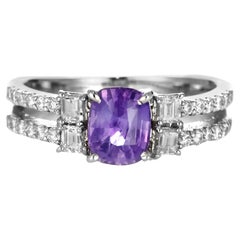 1.13 Carat Natural Unheated Purple Sapphire and Diamond Ring Made in Platinum