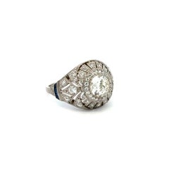1.13 Carat OEC Diamond and Sapphire Platinum Statement Cocktail Ring