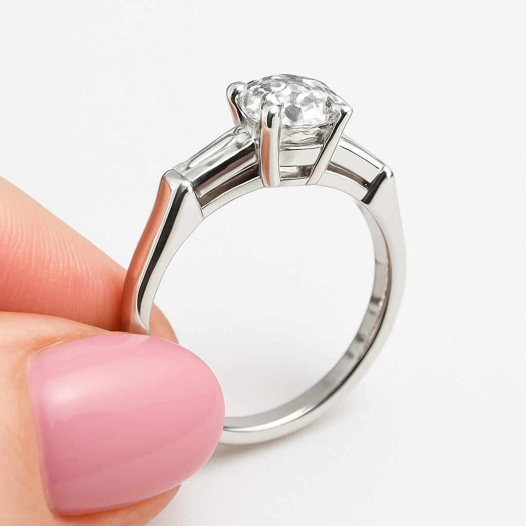 Cette bague de fiançailles vintage en platine allie une élégance intemporelle au charme romantique d'un diamant de taille européenne ancienne. En son centre se trouve un diamant de 1,13 carat de couleur F et de pureté SI2. Exceptionnellement
