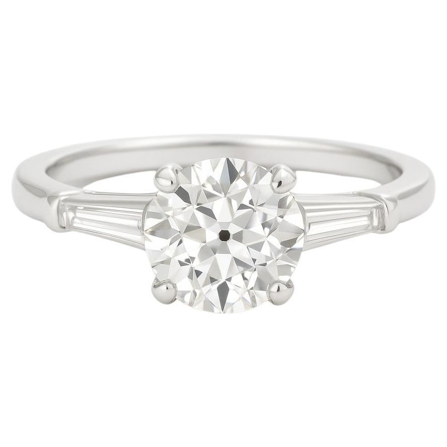 Bague de fiançailles en platine avec diamant de taille européenne 1,13 carat en vente