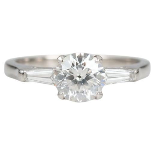 Bague de fiançailles en platine avec diamant de taille européenne 1,13 carat