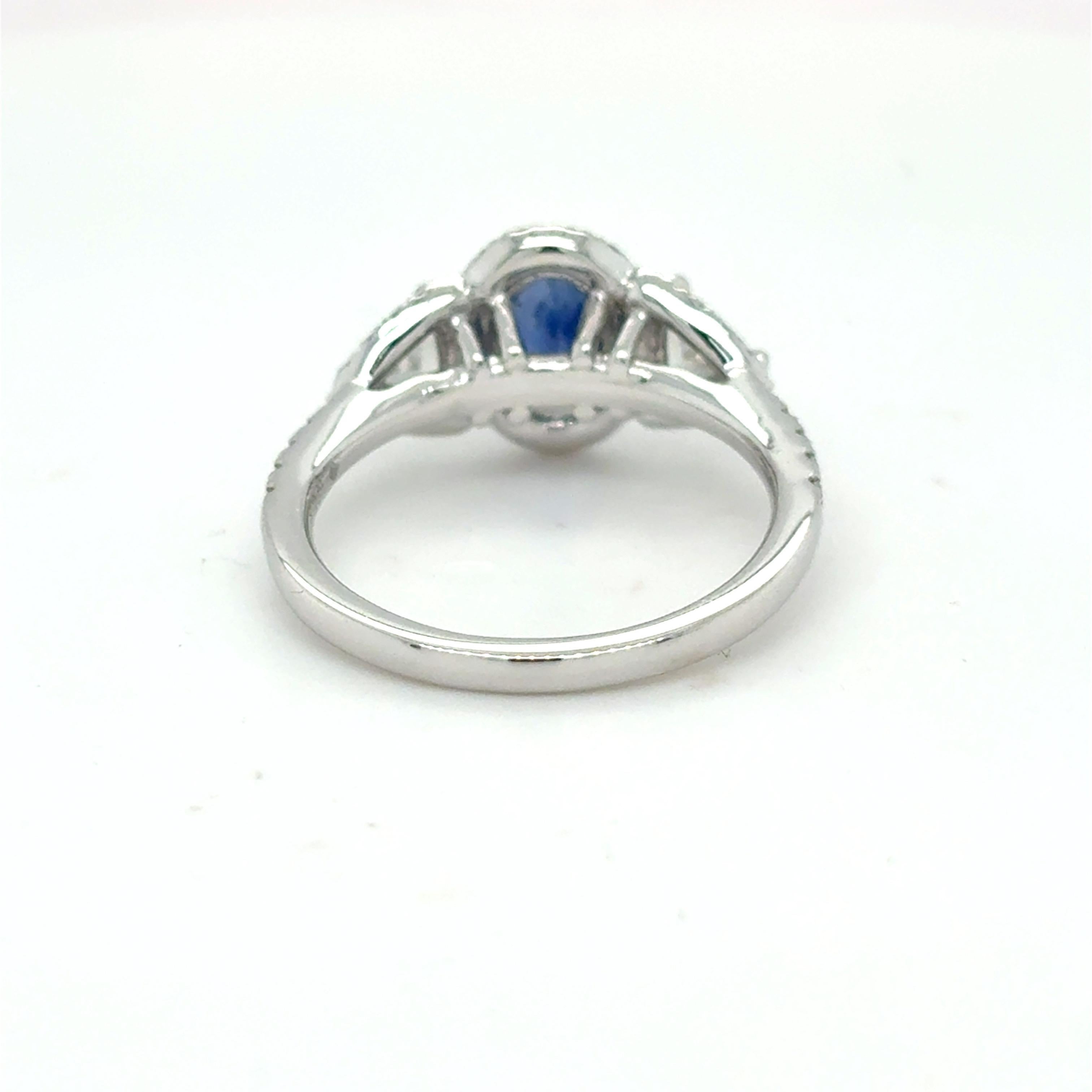 1.13 Carat Oval Cut Blue Sapphire Diamond Platinum Ring For Sale 5
