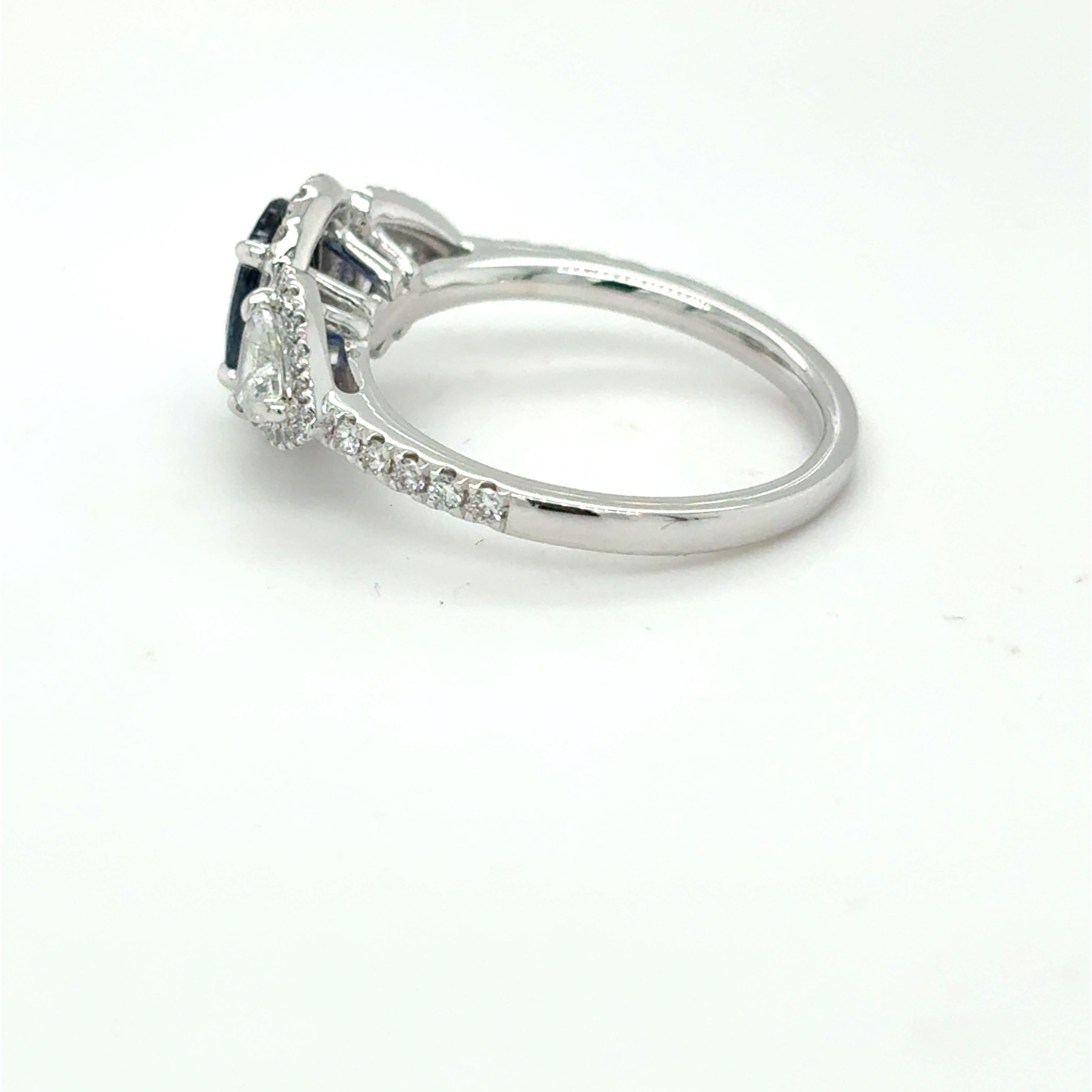 1.13 Carat Oval Cut Blue Sapphire Diamond Platinum Ring For Sale 7