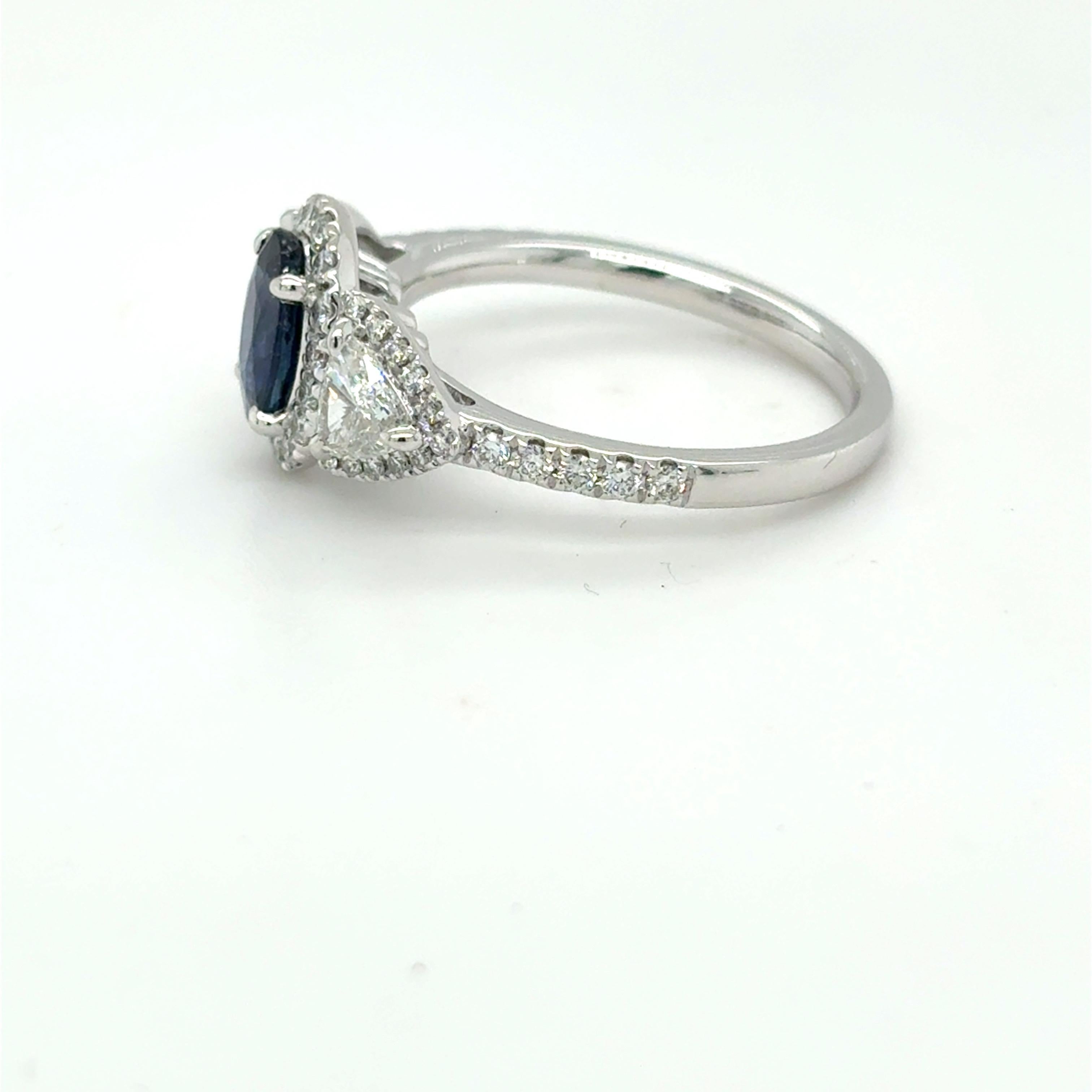 1.13 Carat Oval Cut Blue Sapphire Diamond Platinum Ring For Sale 8
