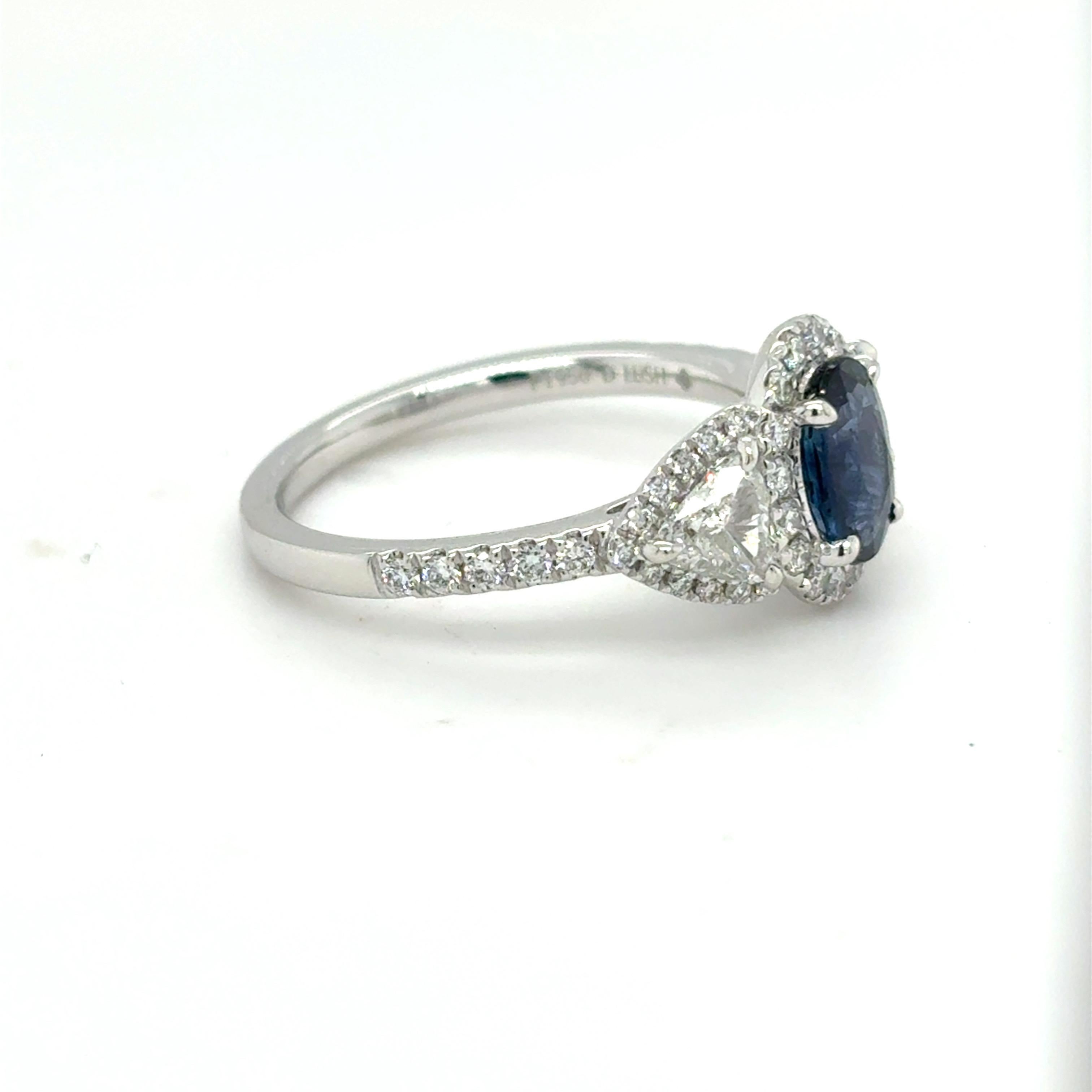 Artisan 1.13 Carat Oval Cut Blue Sapphire Diamond Platinum Ring For Sale