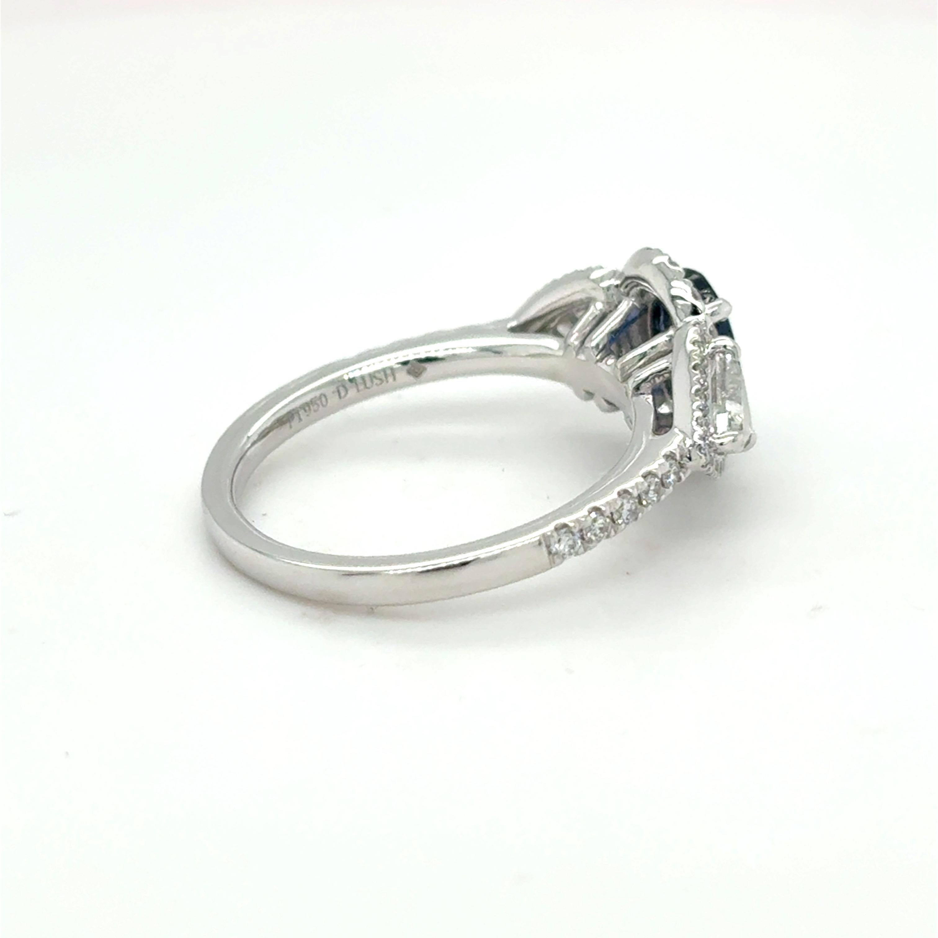 1.13 Carat Oval Cut Blue Sapphire Diamond Platinum Ring For Sale 2