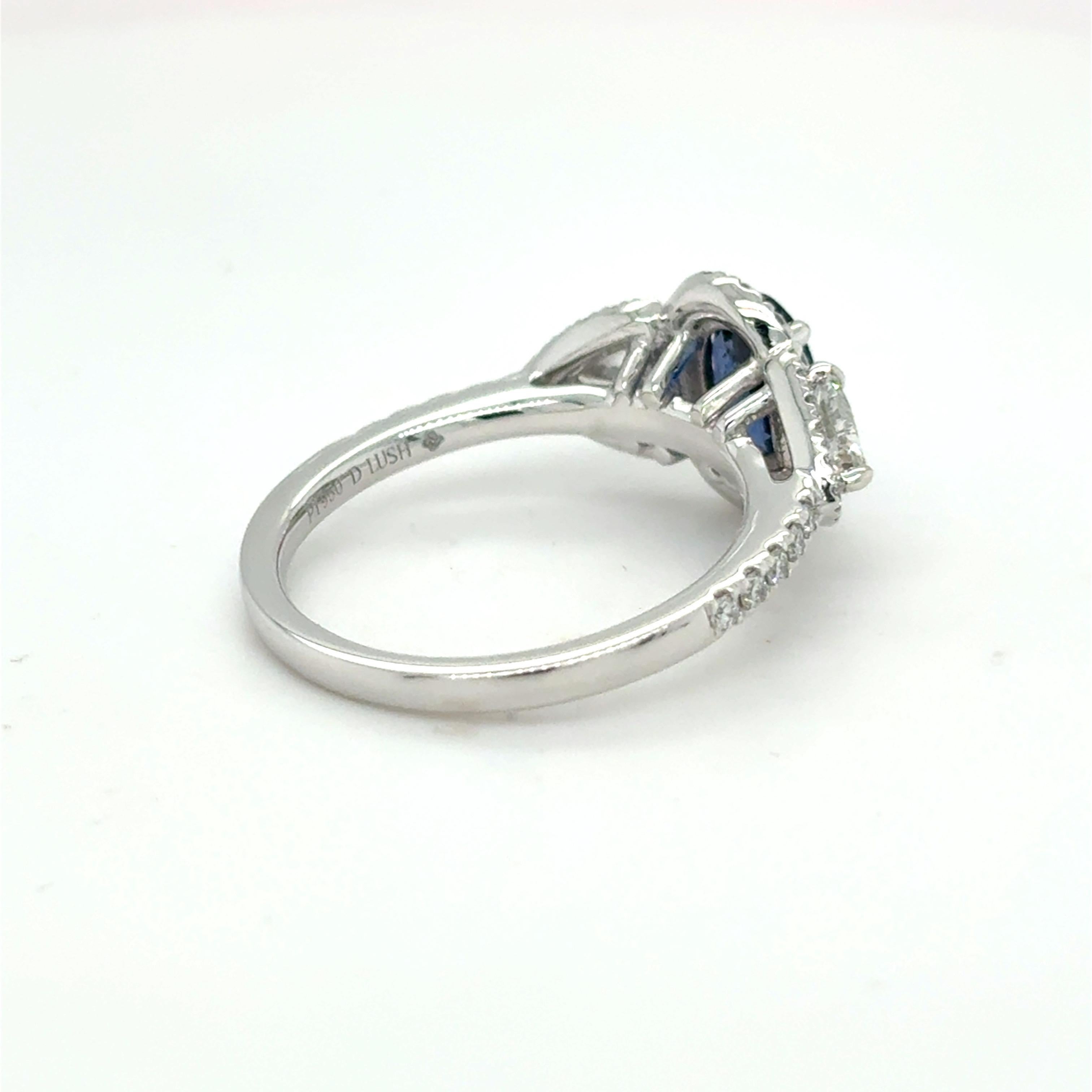 1.13 Carat Oval Cut Blue Sapphire Diamond Platinum Ring For Sale 3