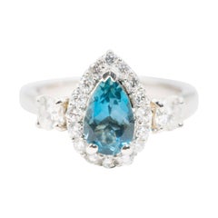 1.13 Carat Pear Santa Maria Aquamarine and Diamond Platinum Engagement Ring