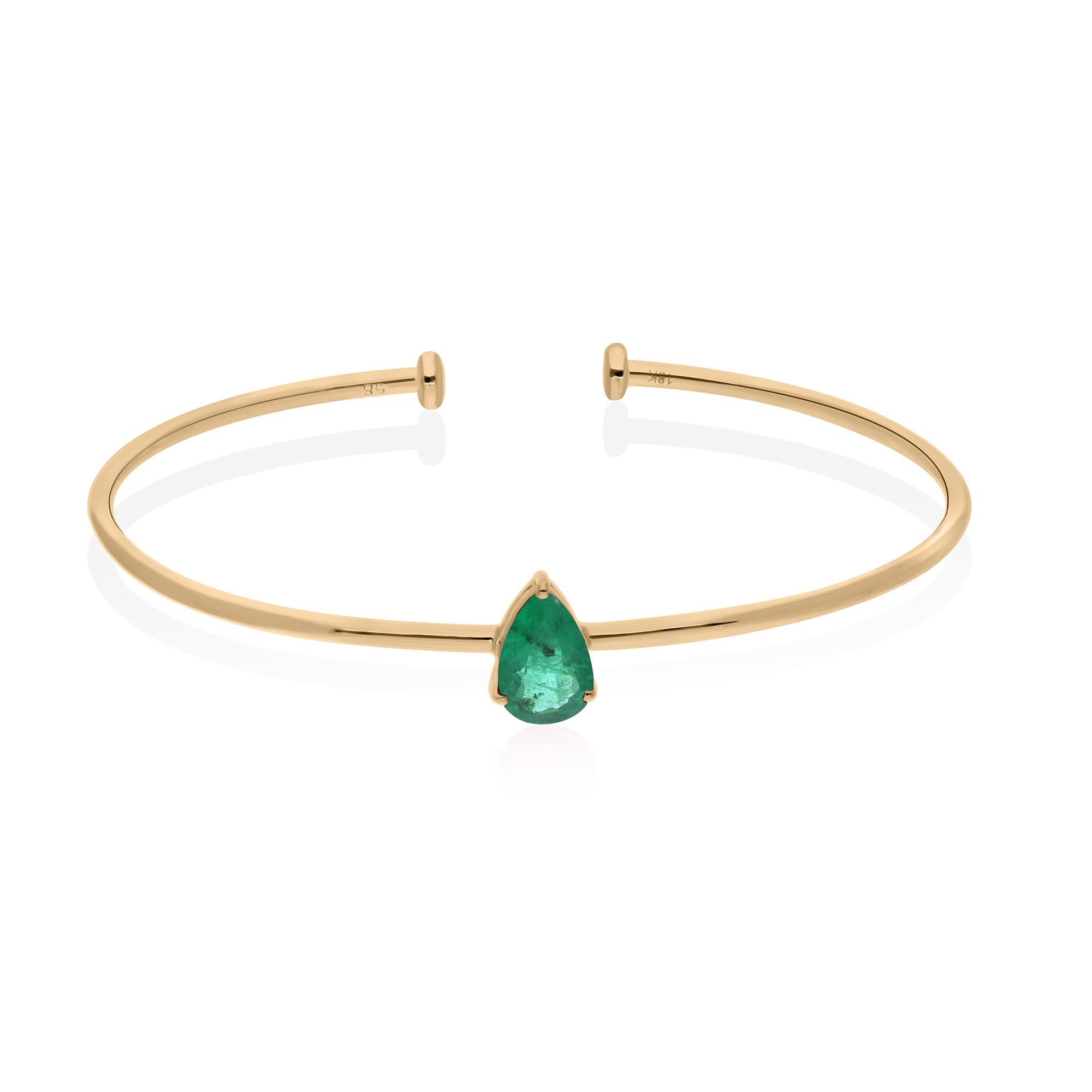 Bracelet jonc en or jaune 18 carats avec émeraudes de Zambie en poire de 1,13 carat