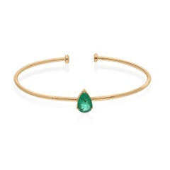 Bracelet jonc en or jaune 18 carats avec émeraudes de Zambie en poire de 1,13 carat