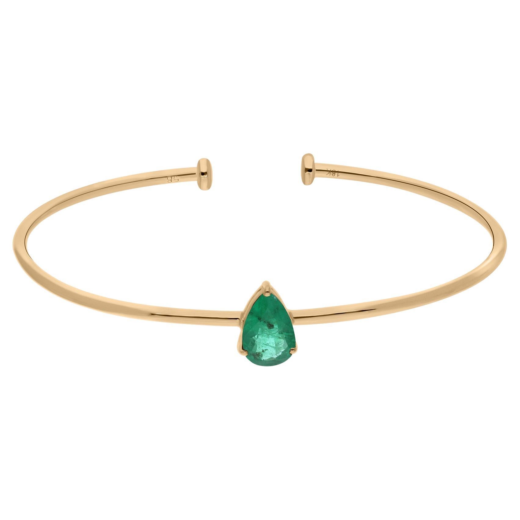 1.13 Carat Pear Zambian Emerald Gemstone Ring 14 Karat Yellow Gold Fine Jewelry