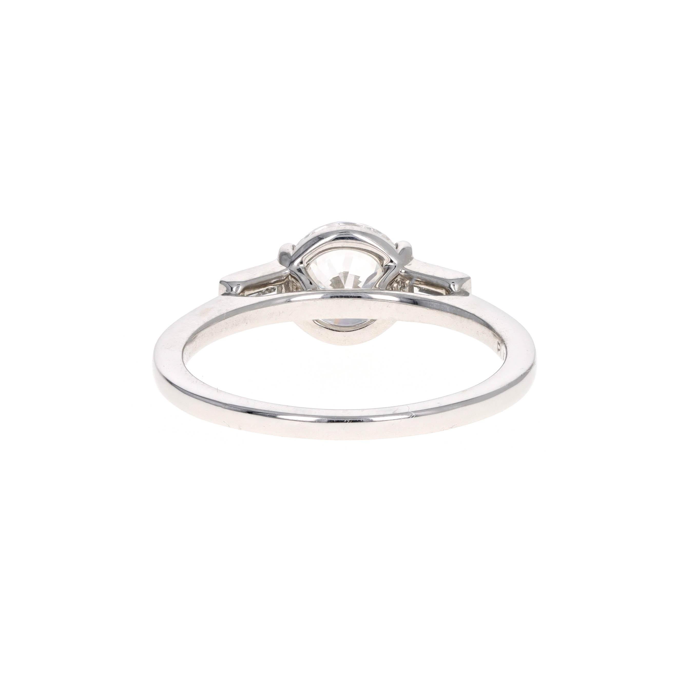 Round Cut 1.13 Carat Round Brilliant Diamond & Baguette Diamond Accent Engagement Ring For Sale