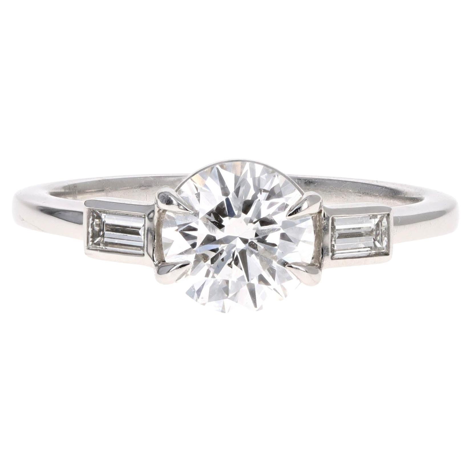 1.13 Carat Round Brilliant Diamond & Baguette Diamond Accent Engagement Ring