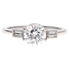 1.13 Carat Round Brilliant Diamond & Baguette Diamond Accent Engagement Ring