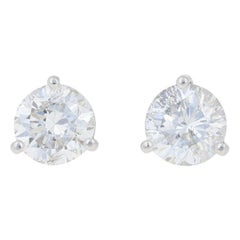1.13 Carat Round Brilliant Diamond Earrings, 14 Karat White Gold Pierced Studs