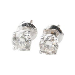 1.13 Carat Round Brilliant Diamond Stud Earrings in White Gold
