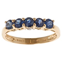 Bague en or jaune 14 carats avec saphir bleu de taille ronde et diamants de 1,13 carat