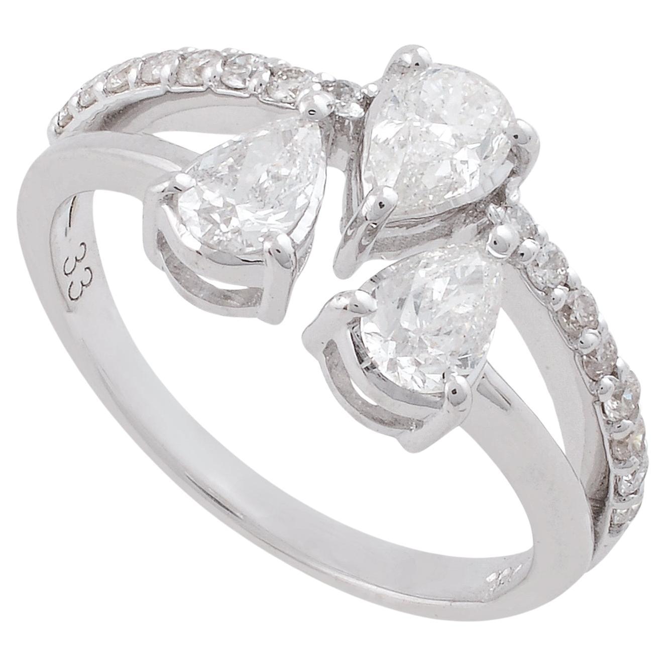 0.99 Carat SI Clarity HI Color Pear Diamond Ring 18k White Gold Handmade Jewelry