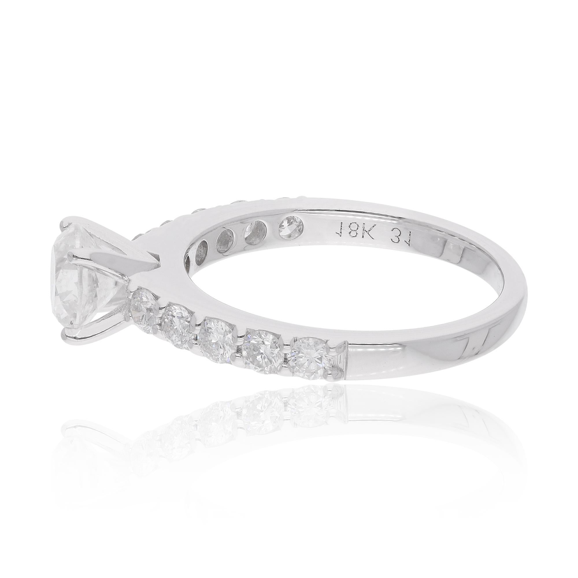 For Sale:  1.13 Carat Solitaire Handmade Diamond Engagement Ring 18 Karat Solid White Gold 2