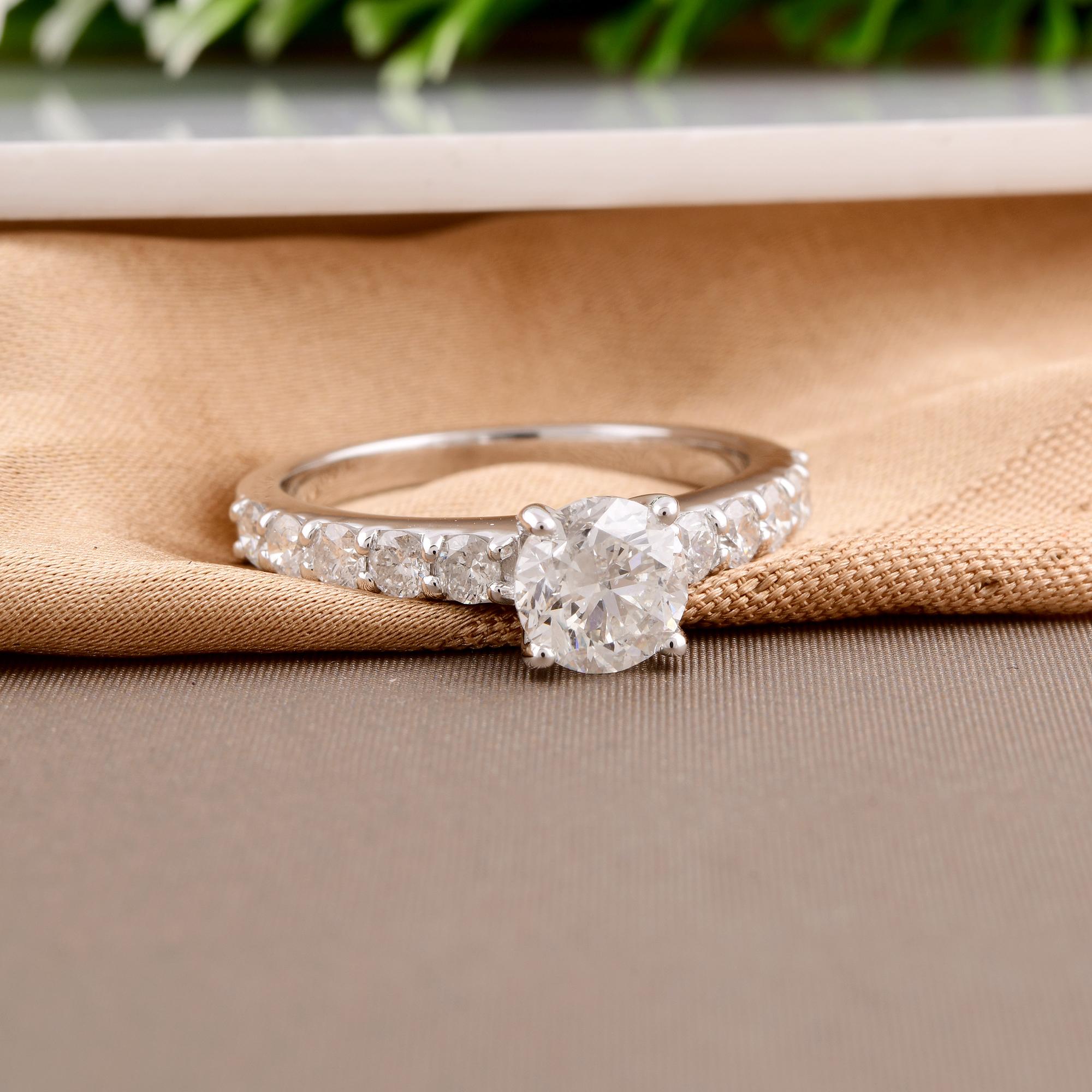 For Sale:  1.13 Carat Solitaire Handmade Diamond Engagement Ring 18 Karat Solid White Gold 3