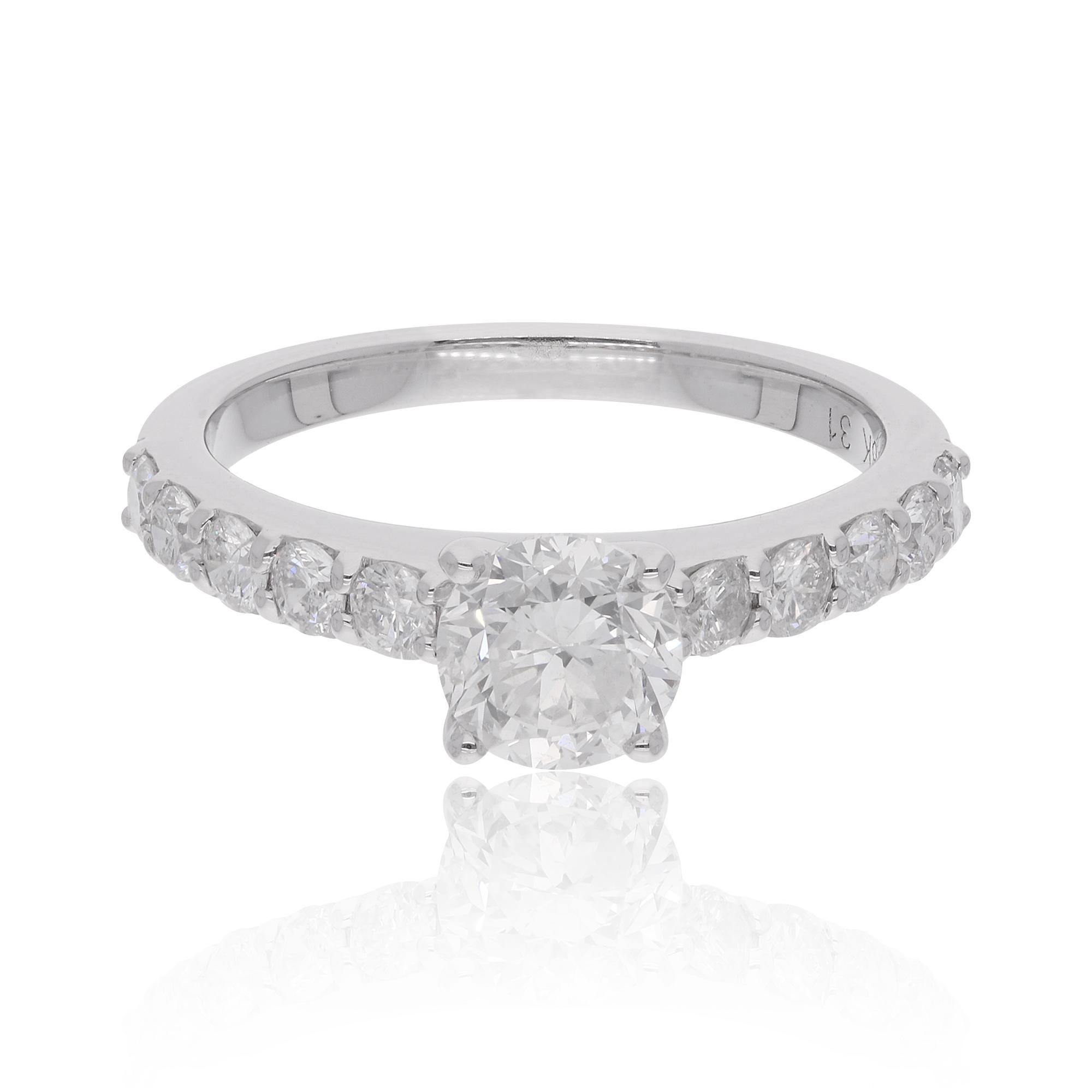 For Sale:  1.13 Carat Solitaire Handmade Diamond Engagement Ring 18 Karat Solid White Gold 5