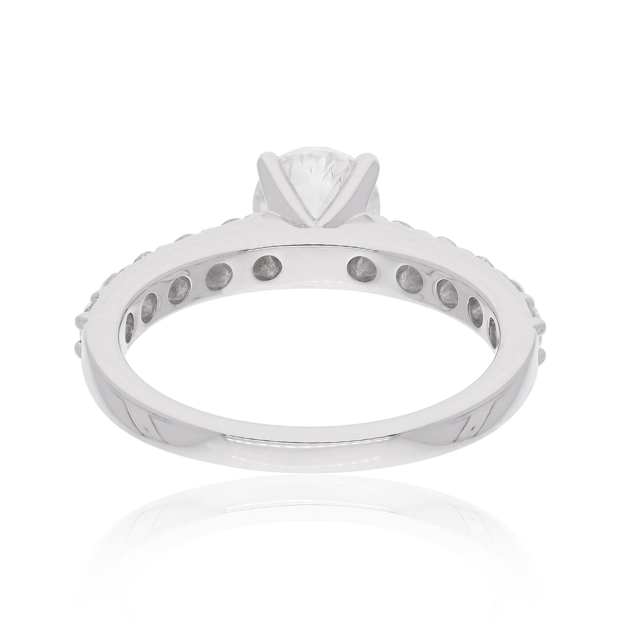 For Sale:  1.13 Carat Solitaire Handmade Diamond Engagement Ring 18 Karat Solid White Gold 6