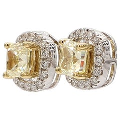 Natural Yellow Cushion Cut Diamonds with a White Diamond Jacket 18k Gold