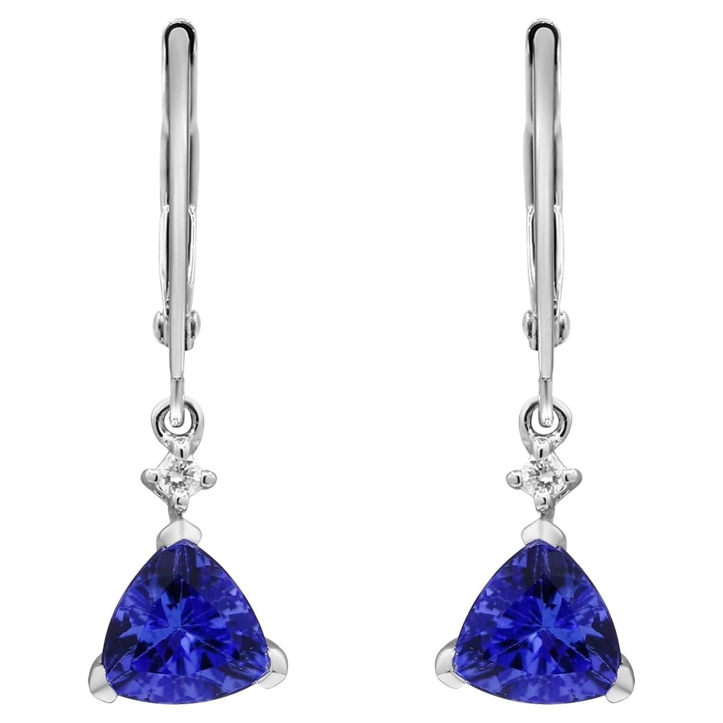 1.13 carat Trillion-cut Tanzanite With Diamond accents 14K White Gold Earring. For Sale
