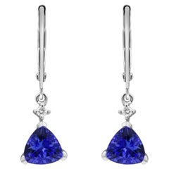 Vintage 1.13 carat Trillion-cut Tanzanite With Diamond accents 14K White Gold Earring.