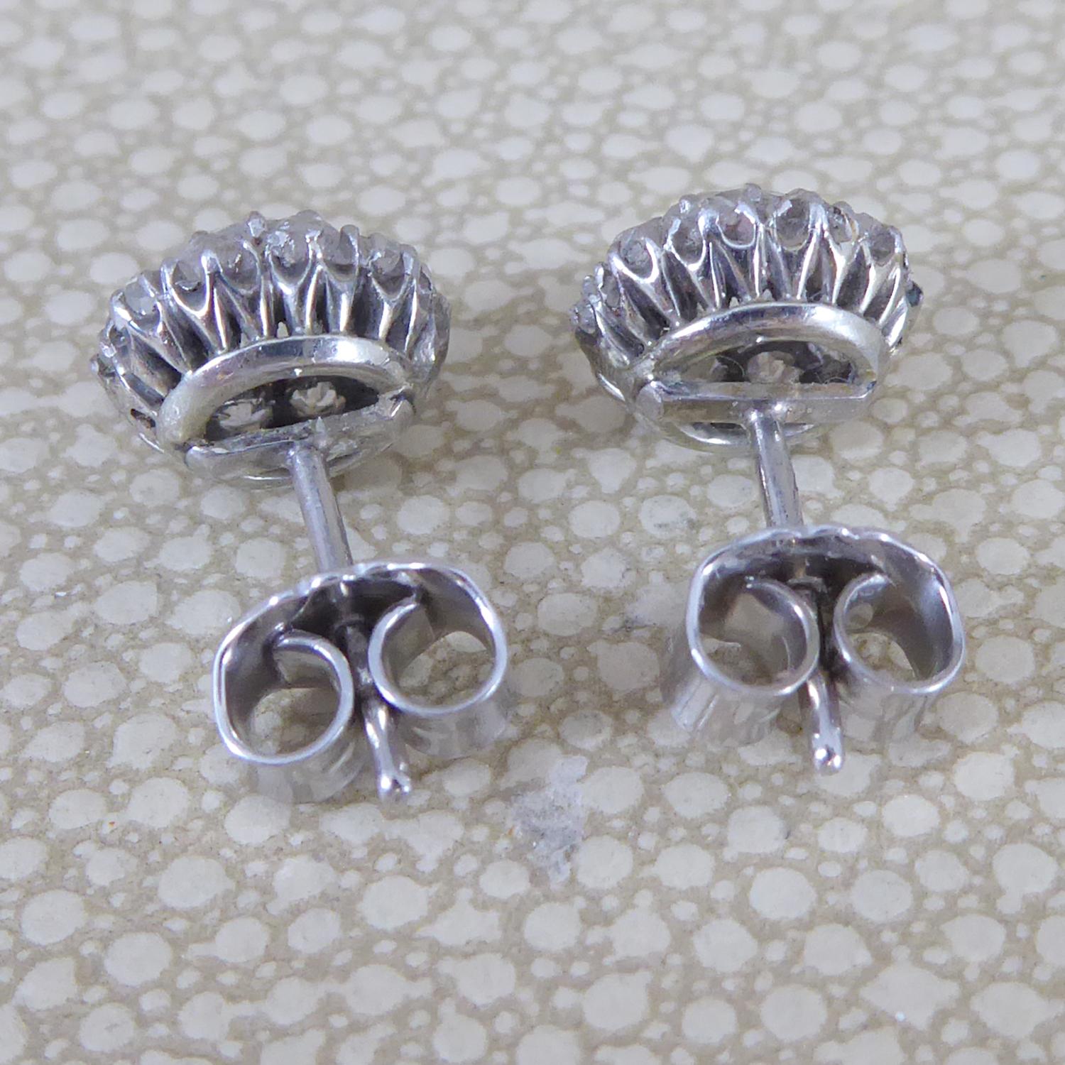 Women's 1.13 Carat Vintage Diamond Earrings in White Cluster Head Settings