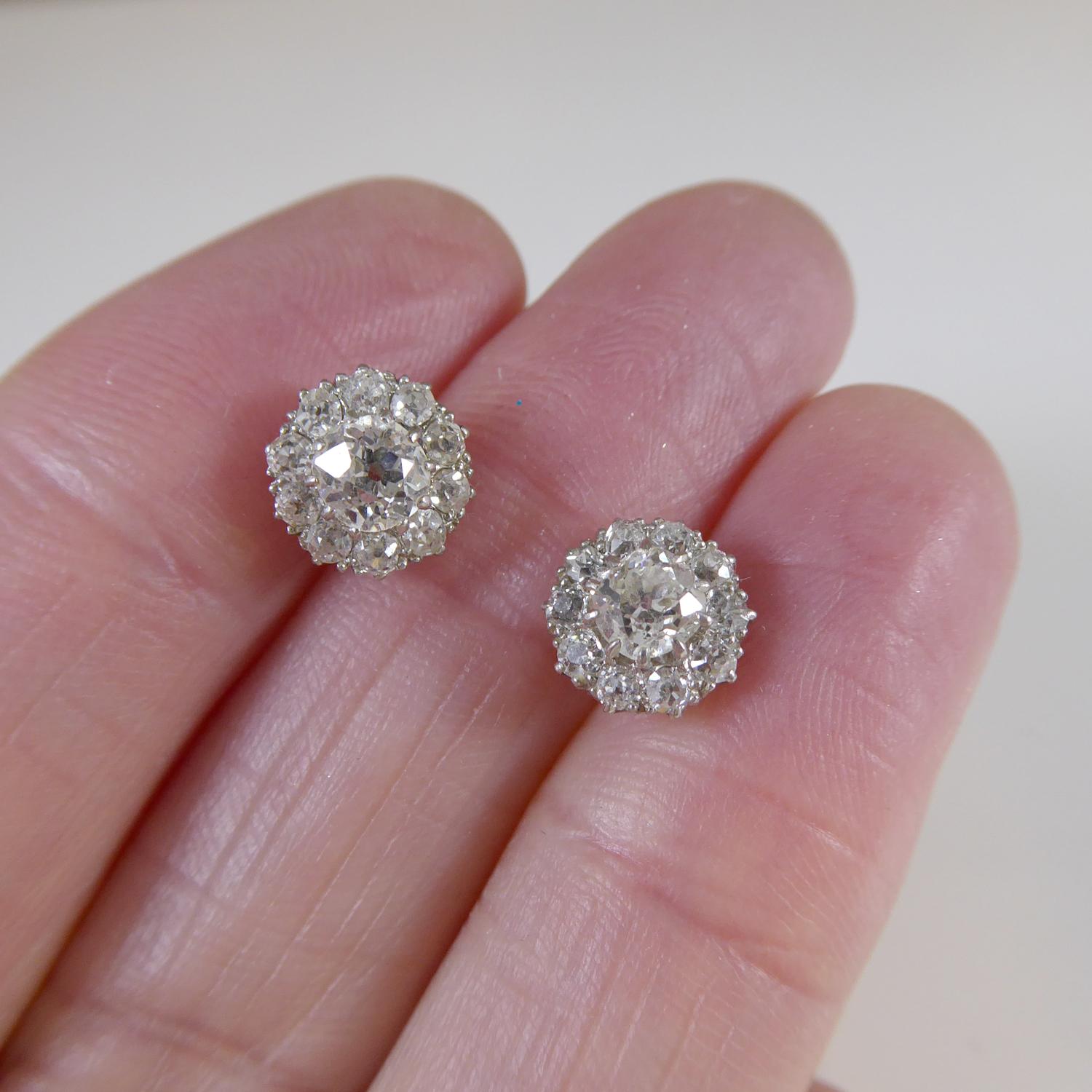 1.13 Carat Vintage Diamond Earrings in White Cluster Head Settings 1