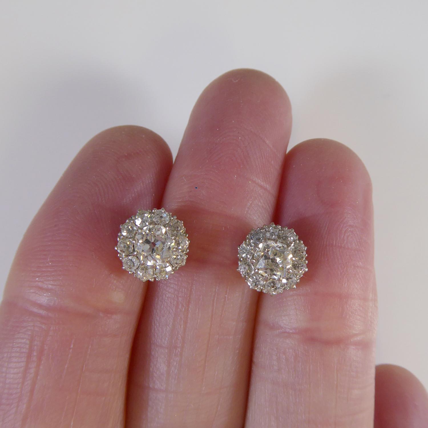 1.13 Carat Vintage Diamond Earrings in White Cluster Head Settings 2