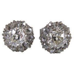 1.13 Carat Antique Diamond Earrings in White Cluster Head Settings