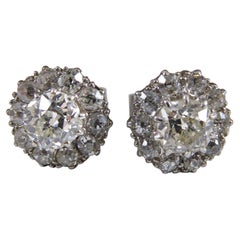 1.13 Carat Vintage Diamond Earrings in White Cluster Head Settings