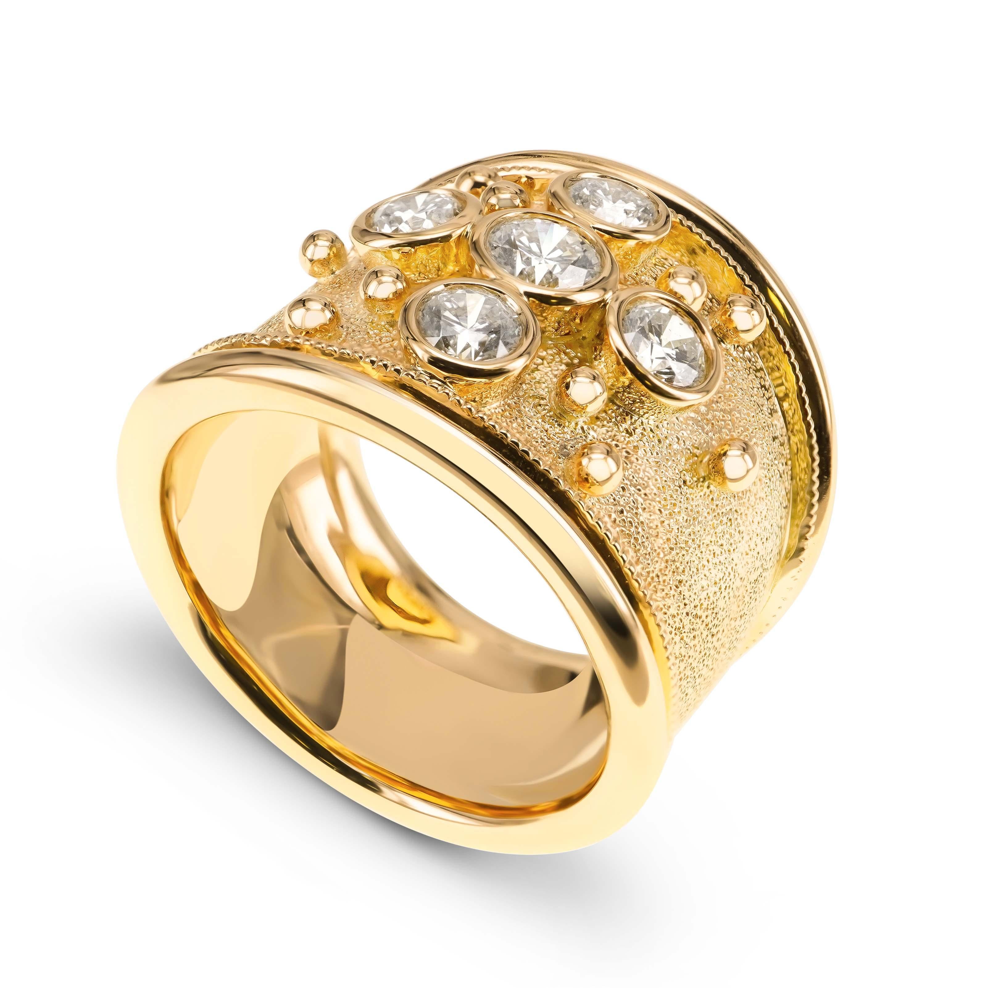 Art Nouveau 1.13 Carat White Round Diamond ''Cross'' Design 18 K Yellow Gold Spiritual Ring