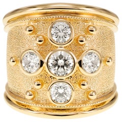 1.13 Carat White Round Diamond ''Cross'' Design 18 K Yellow Gold Spiritual Ring
