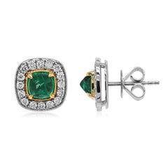 1.13 Carats Emerald and White Diamond White and Yellow Gold Earrings