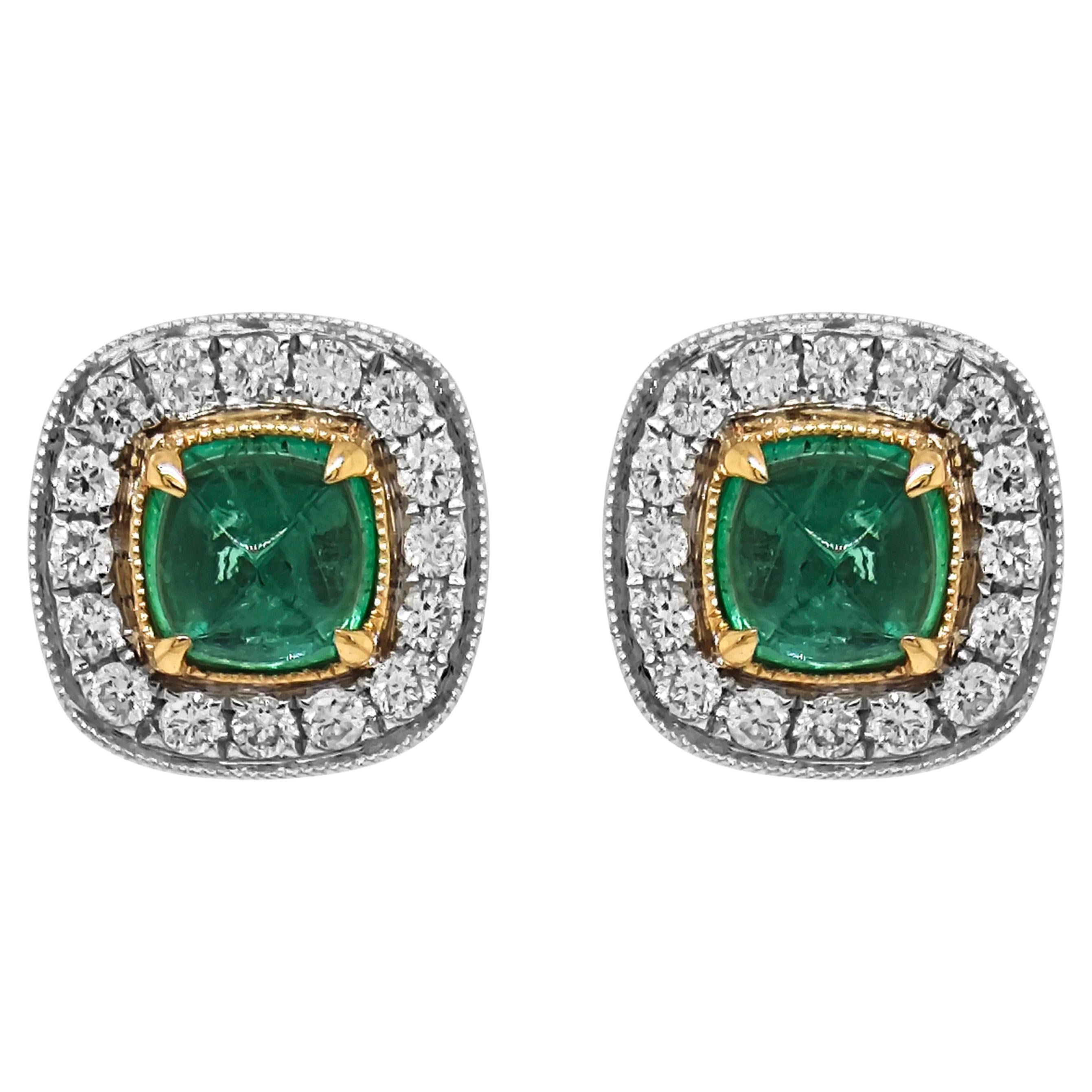1.13 Karat Smaragd und weißer Diamant Weiß-Ohrringe aus Weiß- und Gelbgold