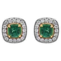 Boucles d'oreilles en or blanc et jaune avec émeraude et diamants blancs de 1.13 carats