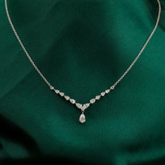 1.13 Carats Pear Diamond Chevron Drop Necklace Handmade 18K White Gold
