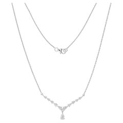 1.13 Carats Pear Diamond Chevron Drop Necklace Handmade 18K White Gold